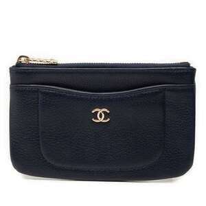 CHANEL Blue Leather Logo Wallet